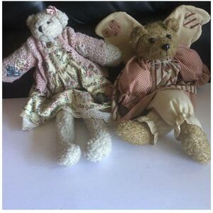 Vintage Handmade Teddy Bears Set 2 Cottage Core Collectible with Angel Wings 15”